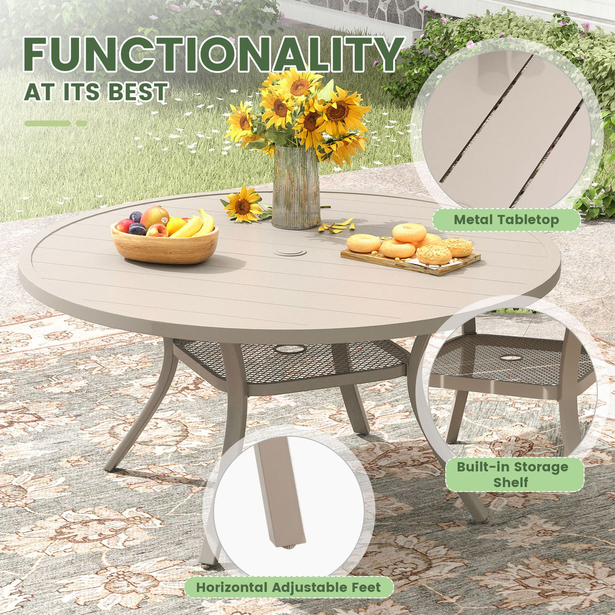 Vicllax Outdoor Dining Set for 6 People, Patio 47" Round Table with 6 Swivel Chairs