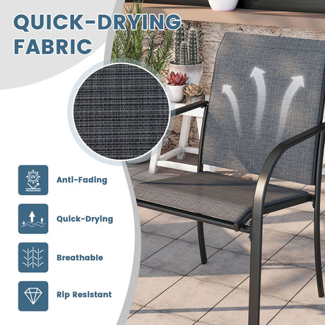 Vicllax 7 Pieces Outdoor Dining Set with Metal Rectangular Table and Stackable Sling Chair