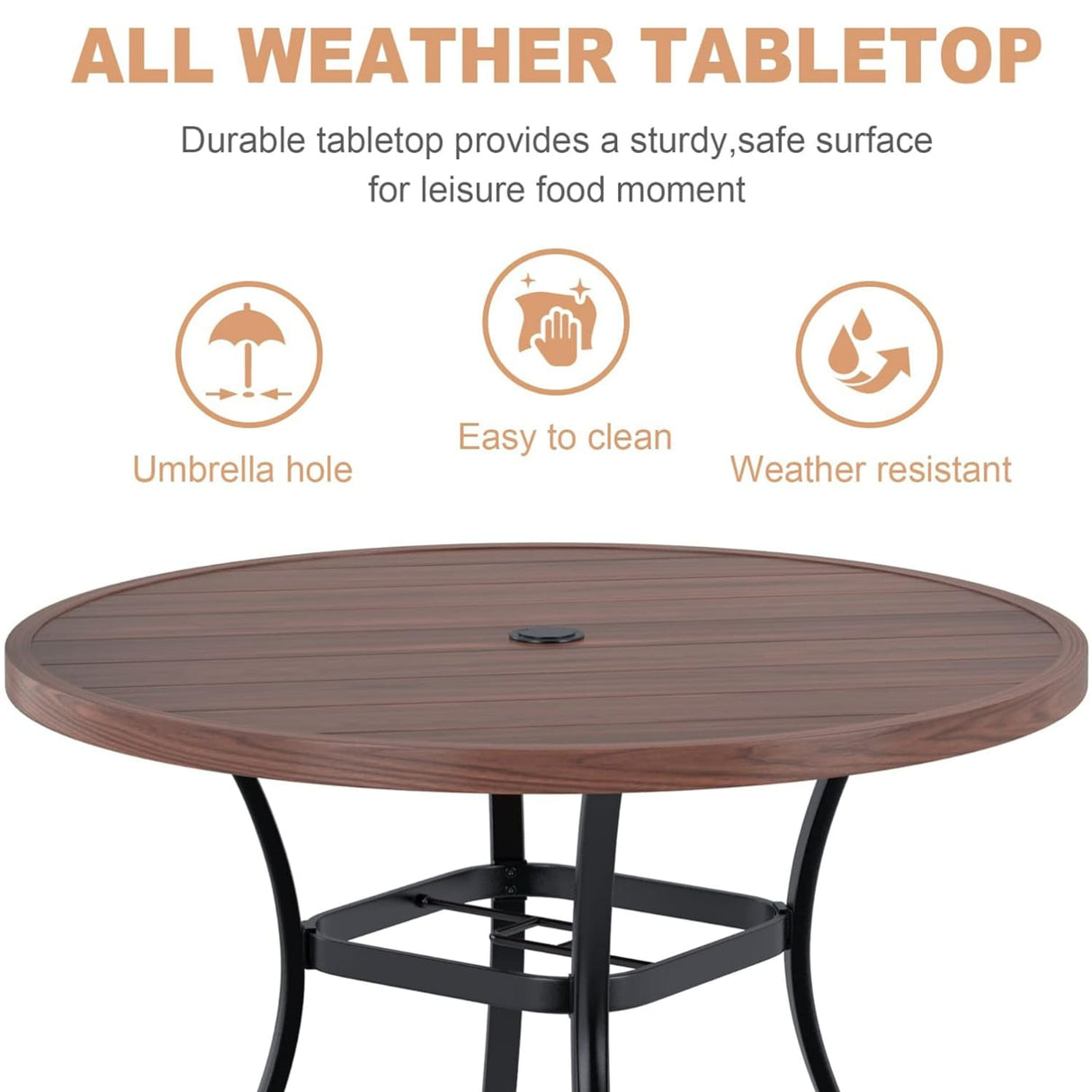 Vicllax 42" Round Metal Patio Table with Adjustable Umbrella Hole