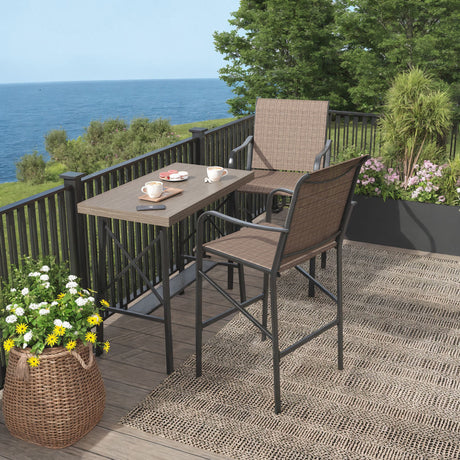 Vicllax Bar Table Set for 2, 3 Pcs Wooden-Like Table and Stools with Backrest and armrests, for Nook Balcony