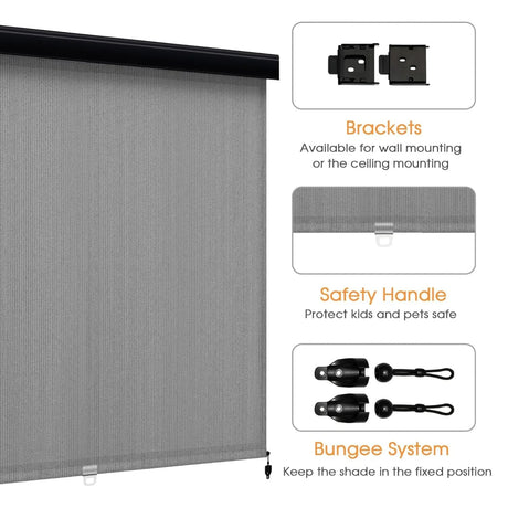 Vicllax Outdoor Retractable Spring Pull Roller Shade, Patio Exterior Cordless Blinds