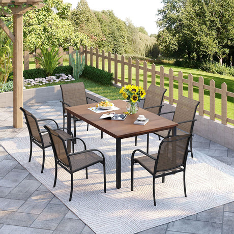 Vicllax 7 Pieces Outdoor Dining Set with Metal Rectangular Table and Stackable Sling Chair