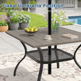 Vicllax 5 Pcs Outdoor Dining Set, Square Metal Table with Storage Shelf and 4 Swivel Chairs