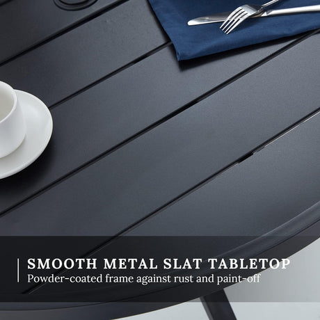 Vicllax Juego de comedor para exterior de 7 piezas con mesa redonda de metal de 48" y sillones de textileno 