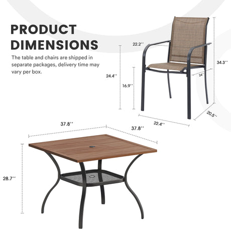Vicllax Juego de comedor para exterior de 5 piezas con mesa cuadrada de metal de 42" y sillas de textileno 