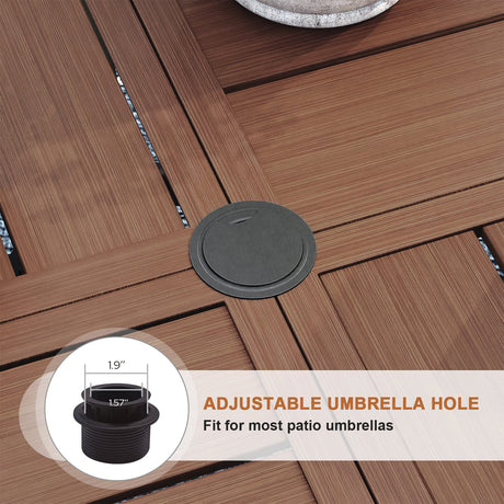 Viclla 9-Piece Outdoor Dining Set, 60” Round Metal Table with Umbrella Hole & Solana Swivel Chair