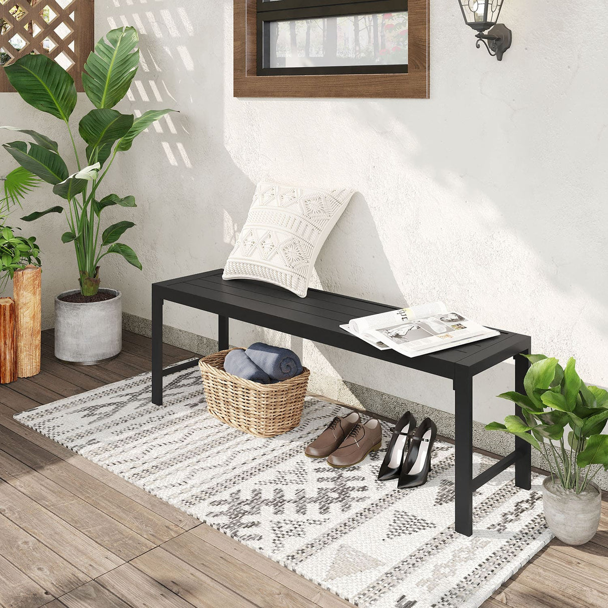 Vicllax 51" Outdoor Bench for Lawn Garden, Backless Patio Garden Bench