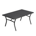 Vicllax Mesa de comedor de exterior para 6 personas, mesa de listones de acero curvado de metal para patio con orificio para sombrilla