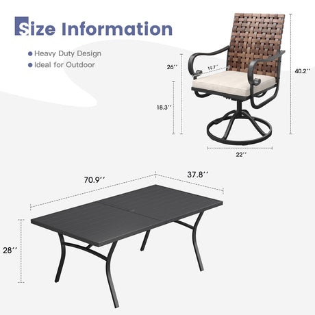 Vicllax Patio 9 Pieces Outdoor Dining Set for 8, 70.9" Rectangular Metal Dining Table and Sierra Swivel Chair