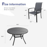 Vicllax 5 PCS Patio Dining Table Set, 41" Round Metal Table with Shelf and Skyline Stackable Chair