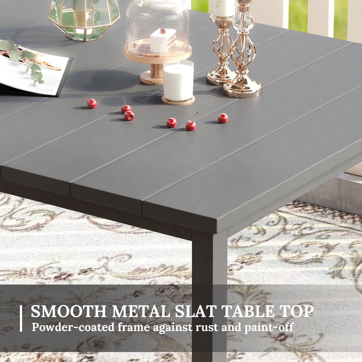 Vicllax Patio Dining Table for 4/6, Metal Dining Table with Umbrella Hole