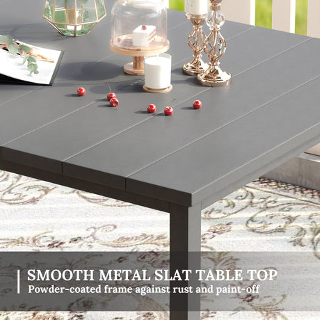 Vicllax Juego de comedor para patio al aire libre de 7 piezas con sillas apilables de textileno y mesa de comedor curvada