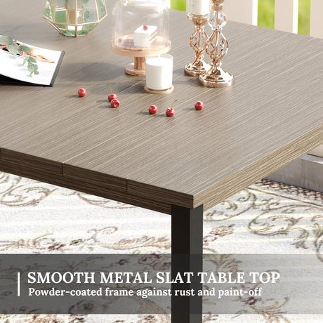 Vicllax Juego de comedor para patio al aire libre de 7 piezas con sillas apilables de textileno y mesa de comedor curvada