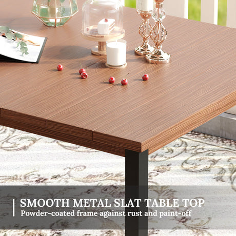 Vicllax Juego de comedor para patio al aire libre de 7 piezas con sillas apilables de textileno y mesa de comedor curvada