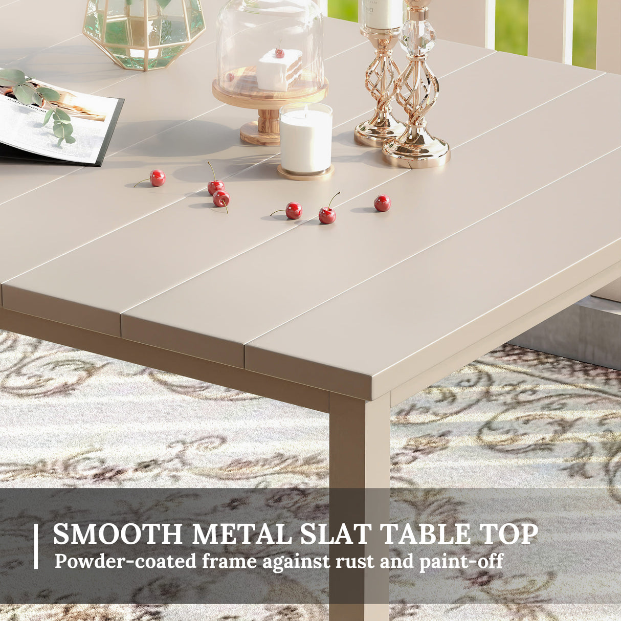 Vicllax Patio Dining Table for 4/6, Metal Dining Table with Umbrella Hole