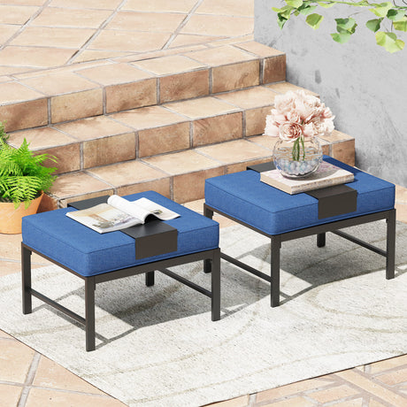 Vicllax Outdoor Patio Conversation Sofa Set with Cushioned Sofa Chairs, Ottomans and Metal Rectangular Fire Pit, Blue