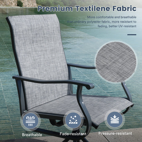 Vicllax Juego de comedor para exterior de 5 piezas con mesa redonda de metal de 42" y 4 sillas giratorias acolchadas