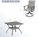 VICLLAX 5 Pieces Outdoor Dining Set, Swivel Dining Chairs and 37.8" Square Patio Table with Storage Shelf
