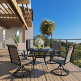 42 round patio table with umbrella hole Vicllax Patio 42" Round Table for 4 with Umbrella Hole, All Weather Metal Outdoor Gray Wood Grain Round Table for Lawn Garden