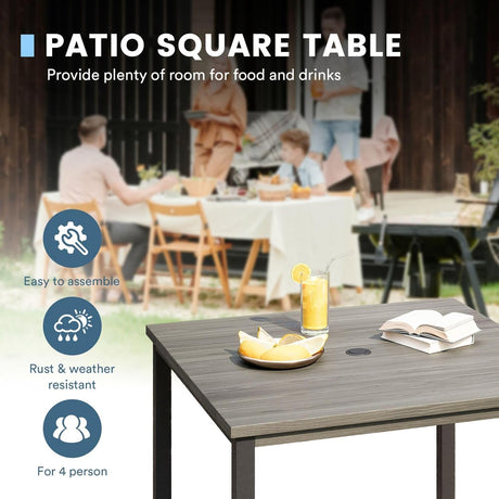 Vicllax Juego de comedor para patio al aire libre de 7 piezas con sillas apilables de textileno y mesa de comedor curvada