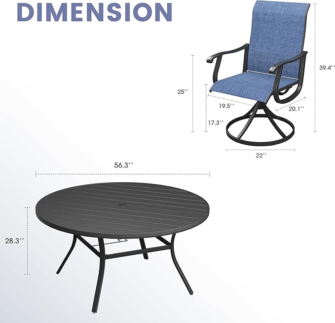 Vicllax Outdoor Dining Table Set of 4/8, Plastic Round Table 41.7" / 56.3" with Swivel Dining Chairs