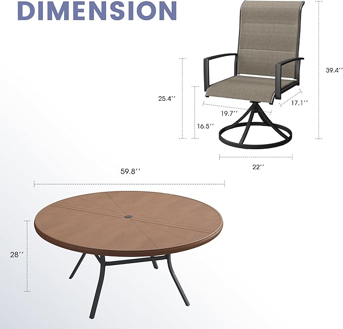 Vicllax 9 Pieces Outdoor Dining Set, Metal Round Table and Premium Paddad Swivel Chairs