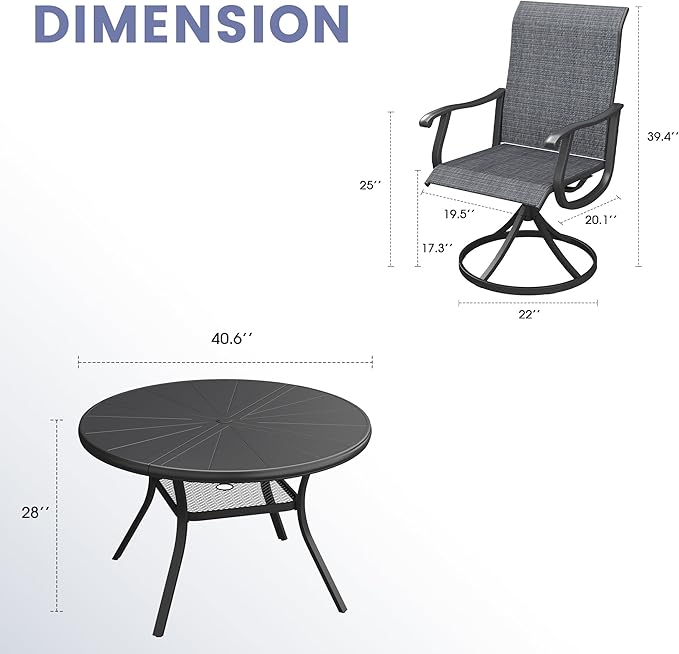 VICLLAX 5/7 Pieces Outdoor Dining Set, Swivel Dining Chairs Set of 4/6 and Round Patio Table