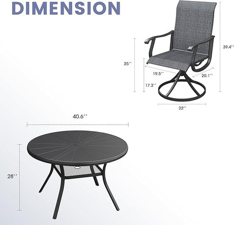 VICLLAX 5/7 Pieces Outdoor Dining Set, Swivel Dining Chairs Set of 4/6 and Round Patio Table