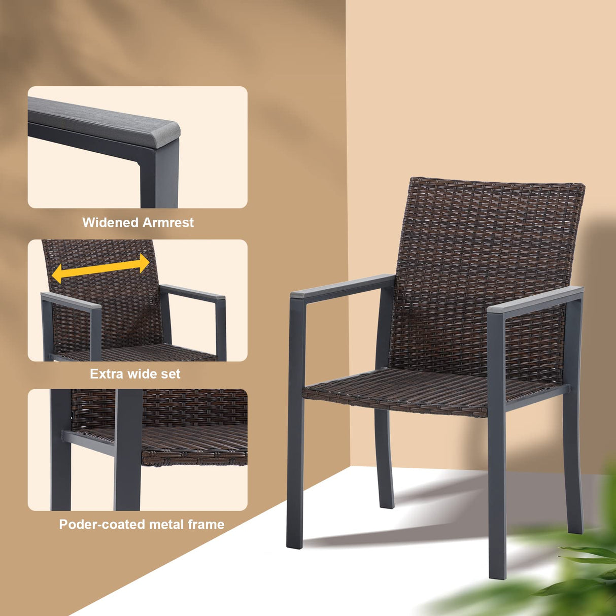 Vicllax 5-Piece Patio Dining Set, 42" Patio Round Table and Outdoor Wicker Chairs