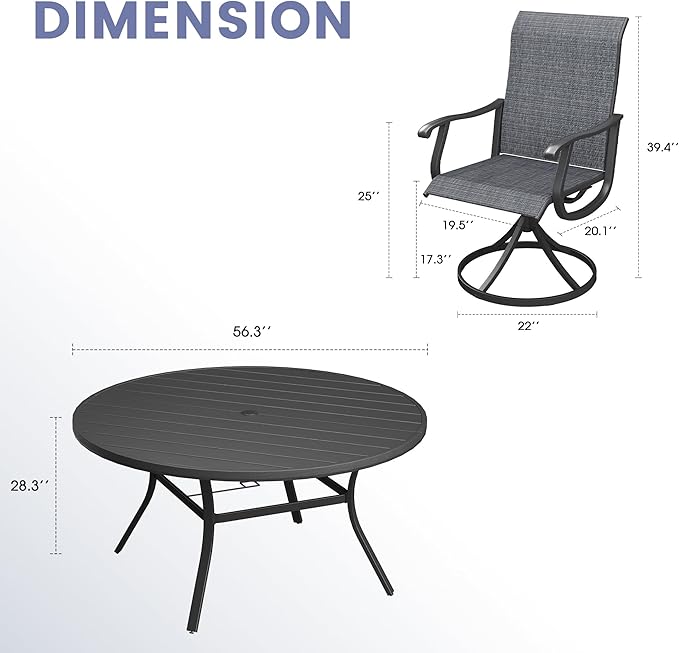 Vicllax Outdoor Dining Table Set of 4/8, Plastic Round Table 41.7" / 56.3" with Swivel Dining Chairs