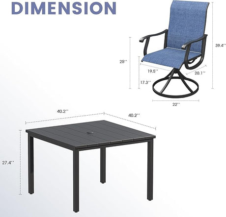 Vicllax Outdoor 40.2“ Dining Table Set of 4, Square Table with Swivel Dining