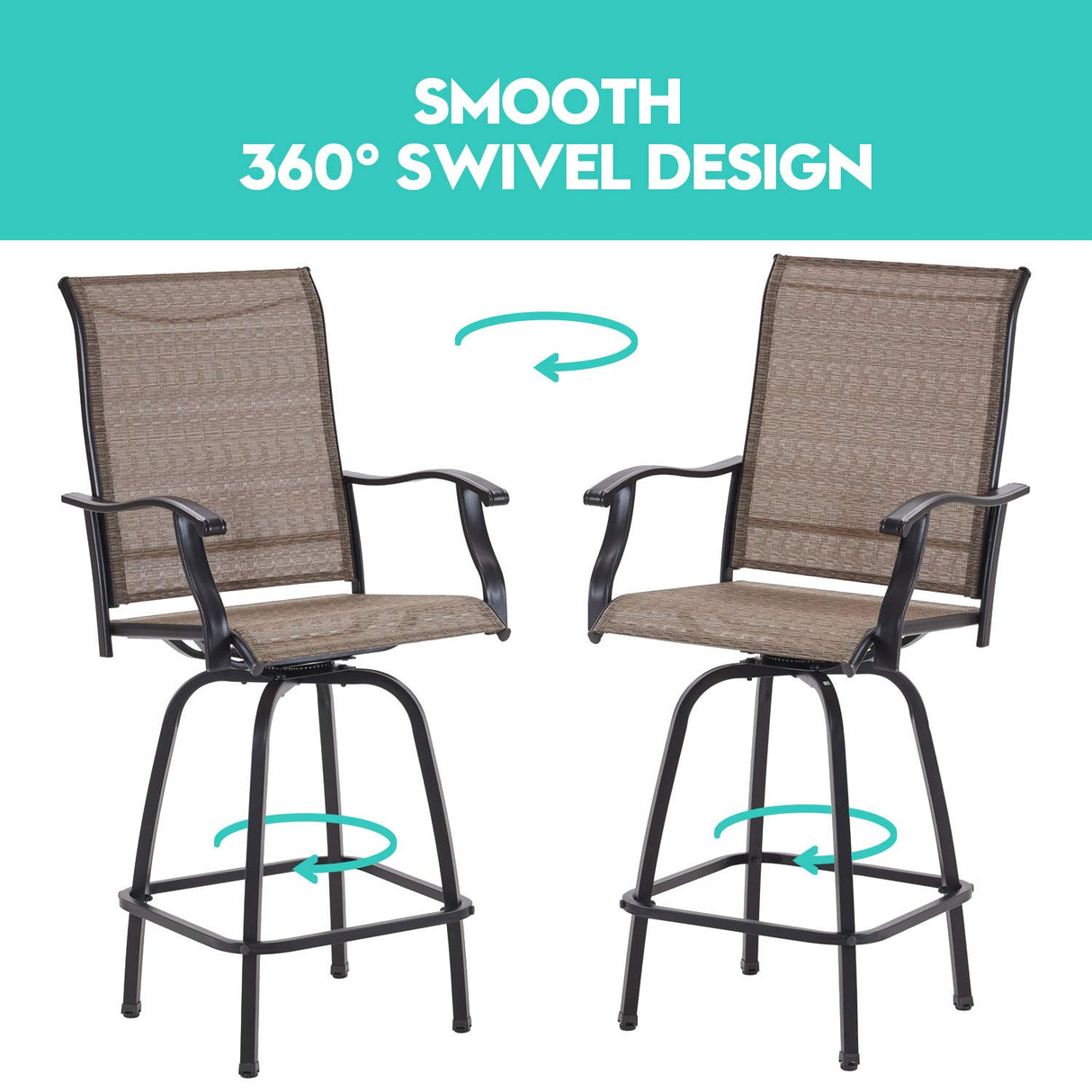 Vicllax Outdoor Swivel Bar Stools, Patio Bar Height Chair, Set of 2/4/6