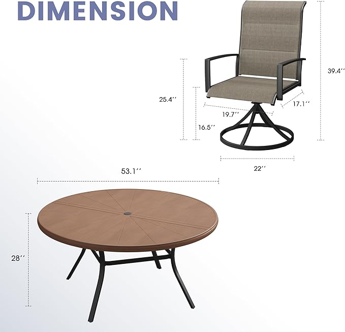 Vicllax 7 Pieces Outdoor Dining Set, Metal Round Table and Premium Paddad Swivel Chairs