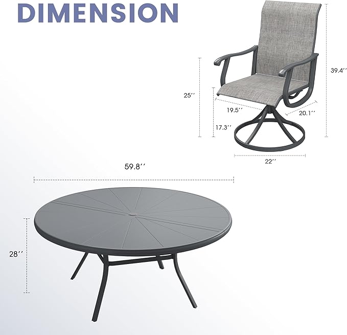VICLLAX 9 Pieces Outdoor Dining Set, Swivel Dining Chairs Set of 8 and Round Patio Table