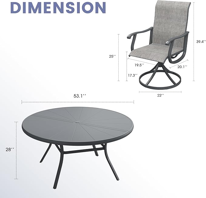 VICLLAX 5/7 Pieces Outdoor Dining Set, Swivel Dining Chairs Set of 4/6 and Round Patio Table