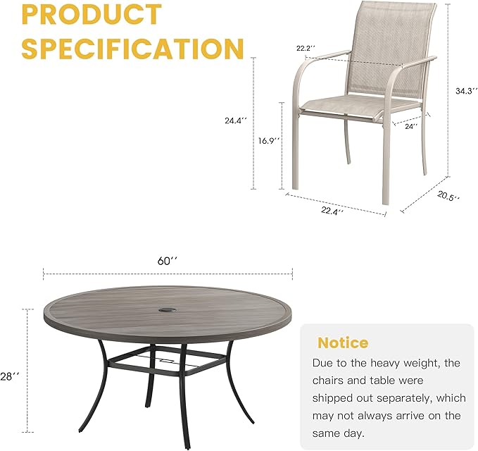 Vicllax 11 Pcs Outdoor Dining Set with 60“ Round Metal Table and Stackable Sling Chair