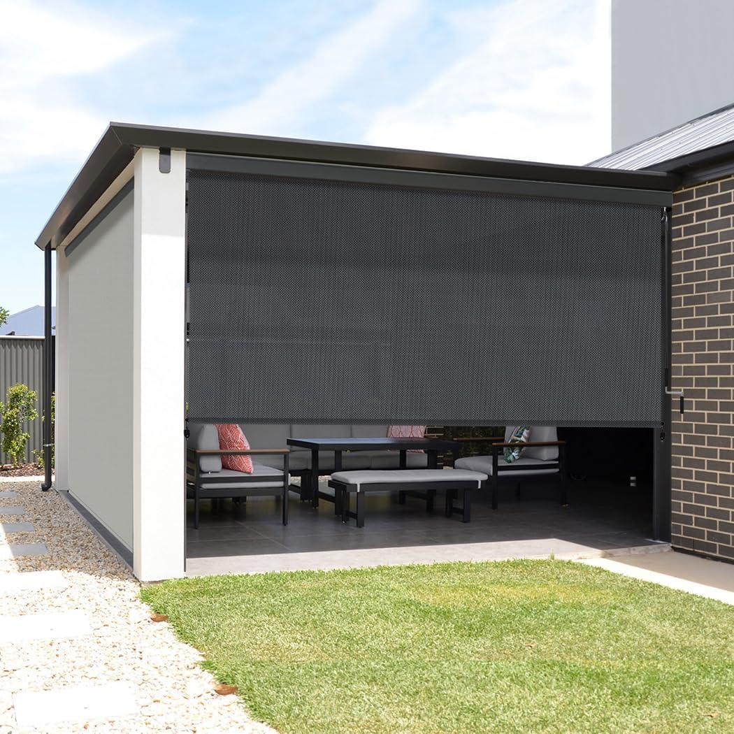 Vicllax Premium - Persiana enrollable para patio con bloqueo solar, con cenefa de aluminio