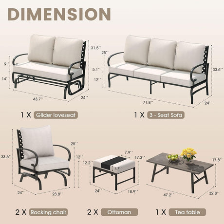 Vicllax 5-Piece Outdoor Patio Conversation Set with Cushioned Sofa Chairs and Ottomans