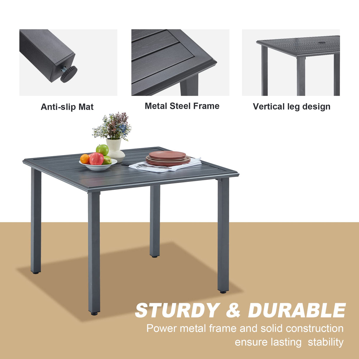 Vicllax Outdoor Patio Metal Dining Table for 4/6