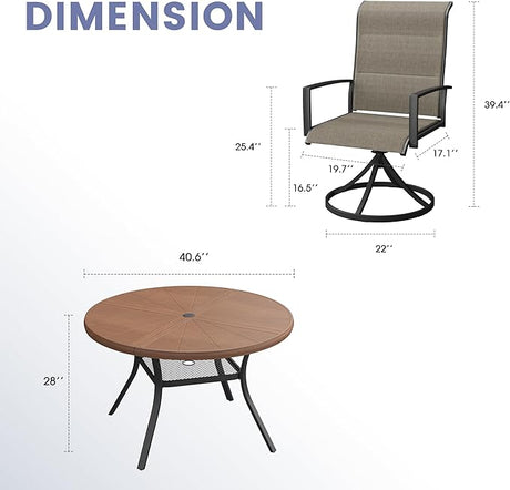 Vicllax 5 Pieces Outdoor Dining Set, Premium Metal Round Table and Paddad Swivel Chairs