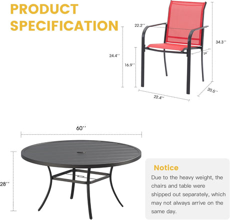Vicllax 11 Pcs Outdoor Dining Set with 60“ Round Metal Table and Stackable Sling Chair