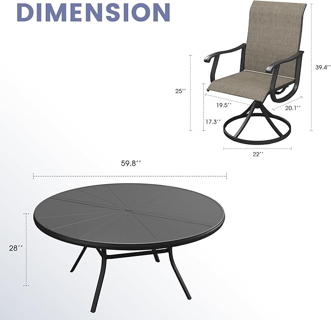 VICLLAX 9 Pieces Outdoor Dining Set, Swivel Dining Chairs Set of 8 and Round Patio Table