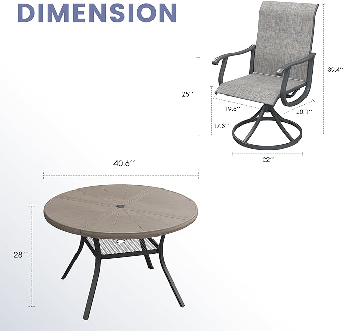 VICLLAX 5/7 Pieces Outdoor Dining Set, Swivel Dining Chairs Set of 4/6 and Round Patio Table