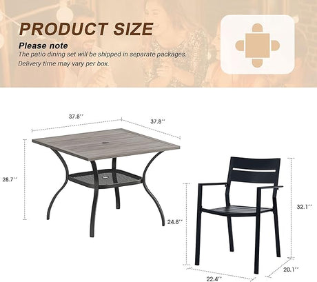 VICLLAX Patio 5 Pieces Outdoor Dining Set for 4, 37.8" Outdoor Square Table and Metal Stackable Chair