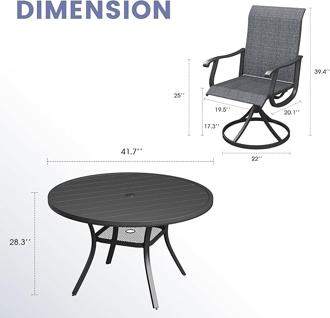Vicllax Outdoor Dining Table Set of 4/8, Plastic Round Table 41.7" / 56.3" with Swivel Dining Chairs