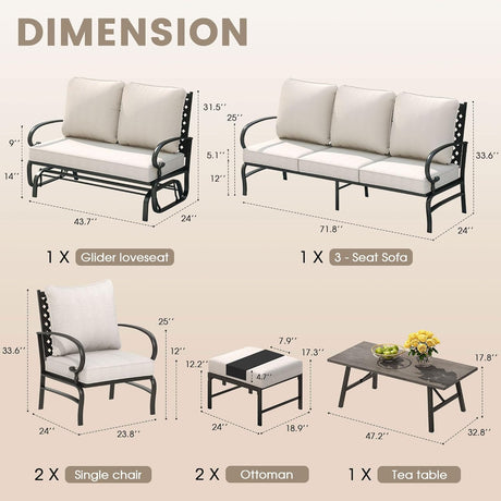 Vicllax 5-Piece Outdoor Patio Conversation Set with Cushioned Sofa Chairs and Ottomans