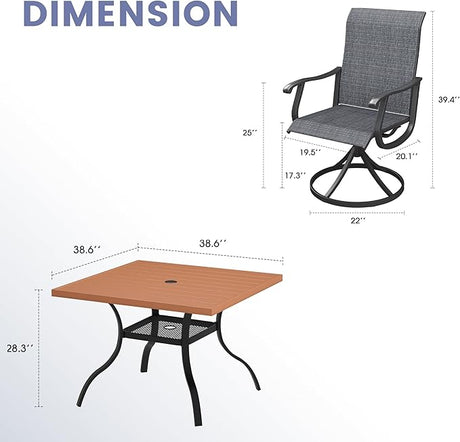Vicllax Mesa de comedor para patio al aire libre para 4 personas, mesa cuadrada de metal con almacenamiento 