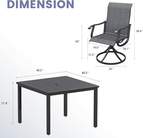 Vicllax Outdoor 40.2“ Dining Table Set of 4, Square Table with Swivel Dining