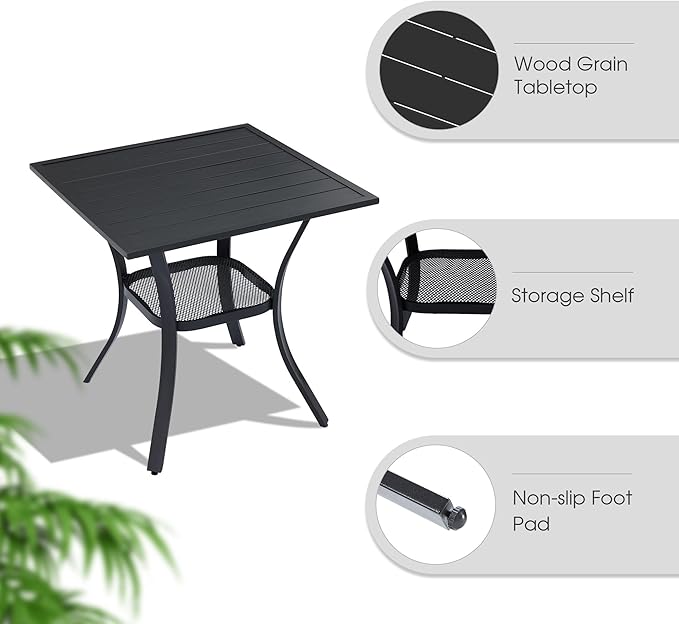 VICLLAX 3 Pieces Outdoor Dining Set, Set of 2 Patio Swivel Dining Chairs and 28" Square Table