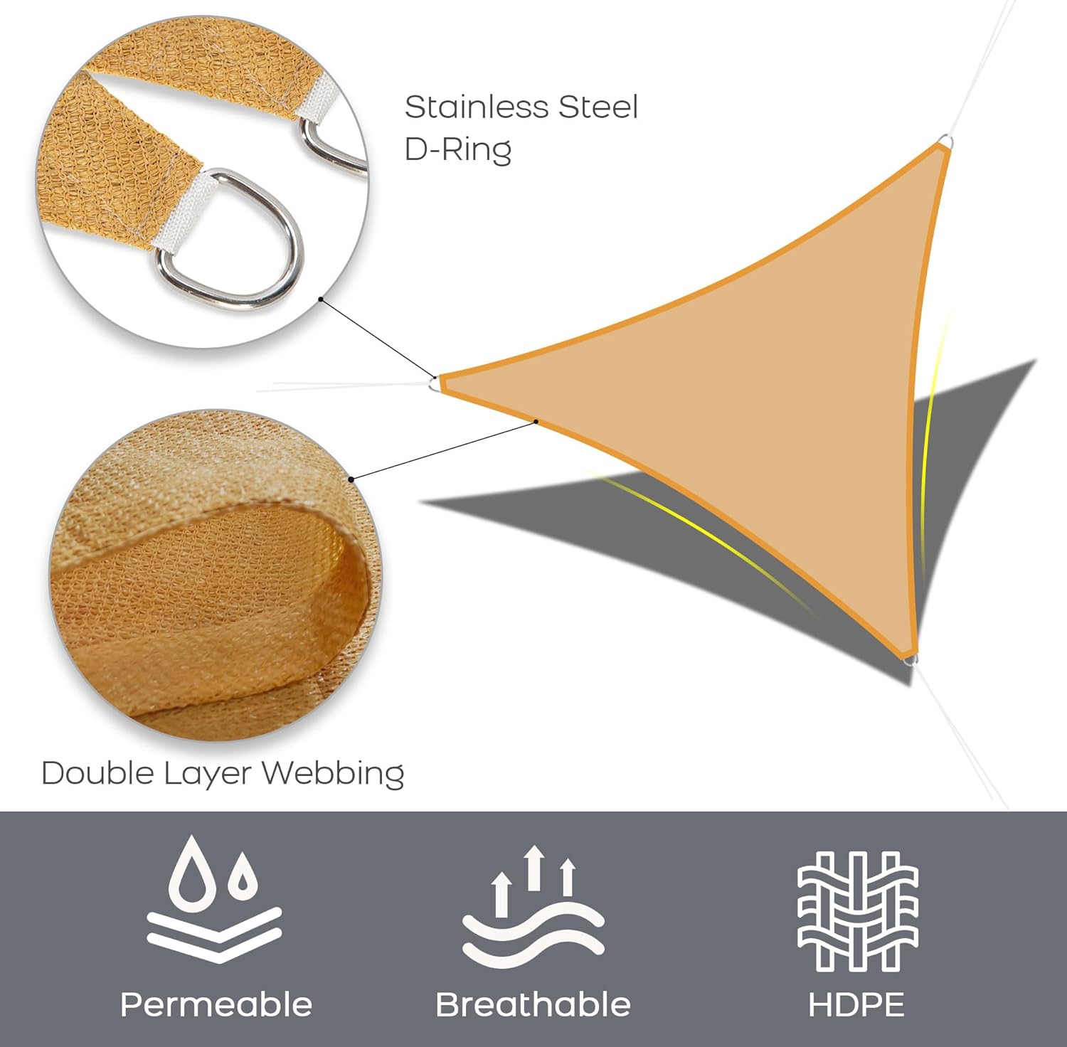 Vicllax Custom Color 90% Triangle Sun Shade Sail, Shade